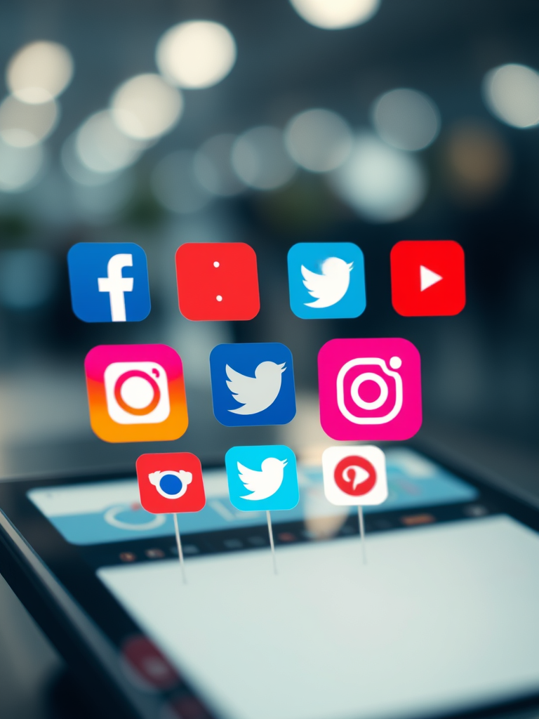 social media icons representing various platforms, modern and vibrant
